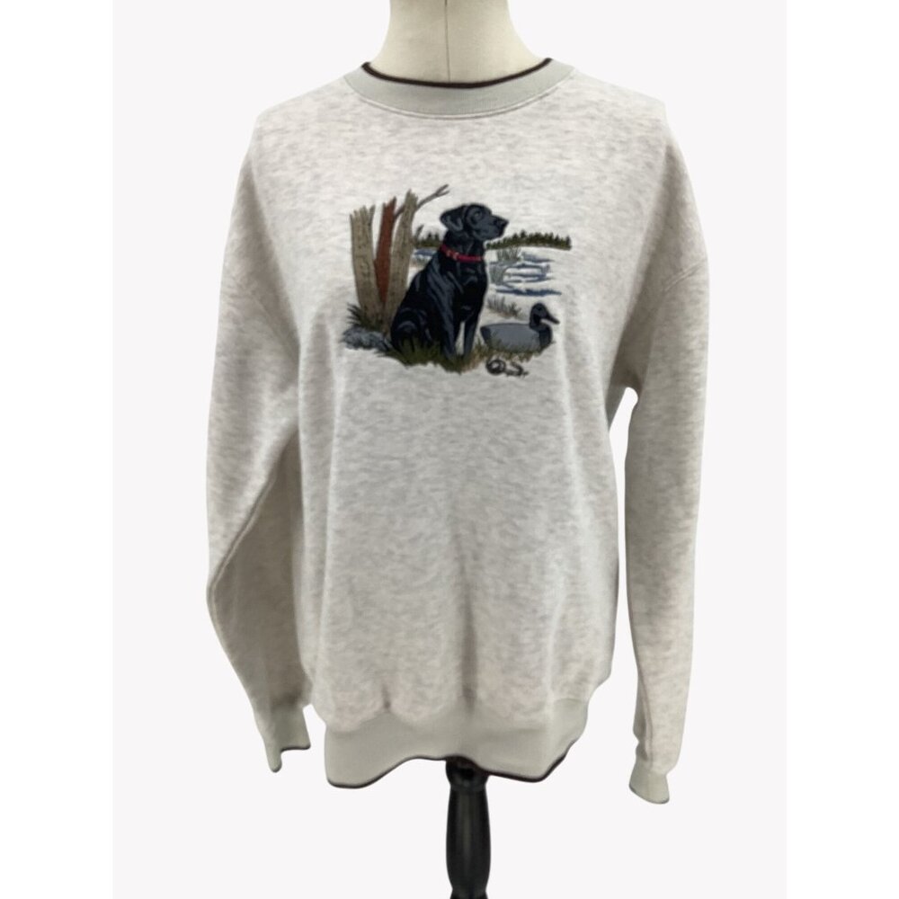 Black Labrador Ivory Crew Neck Sweatshirt Embroidered Crewneck Size Large - Picture 2 of 9